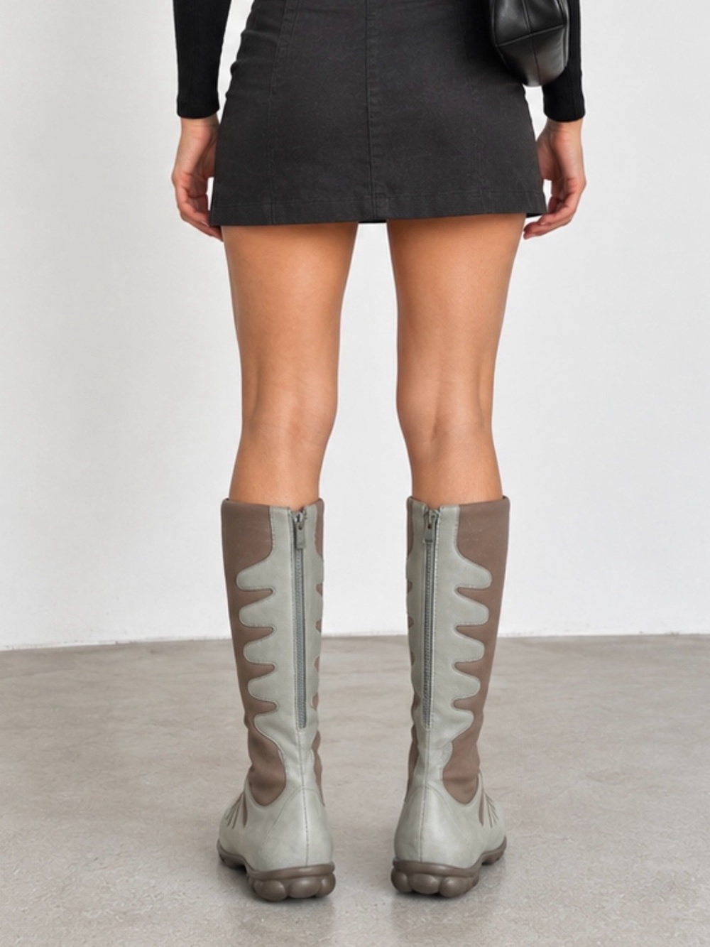 Tsubo Vintage Y2K Futuristic Leather Stretch Light Blue Mid-Calf Boots Size 10 - Picture 4 of 13